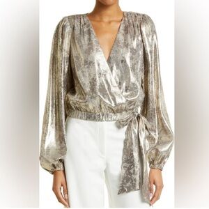 Ramy Brook Metallic Wrap Top in Silver and Gold